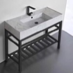 Scarabeo 5124-F-CON2-BLK Modern Marble Design Ceramic Console Sink and Matte Black Base